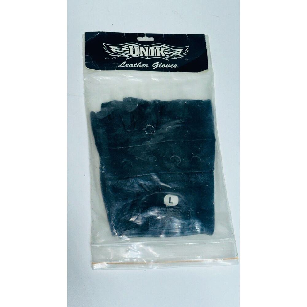 UNIK Men's Fingerless Gel Palm Cowhide Leather Motorcycle Gloves - Black